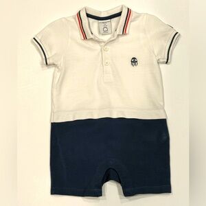 Polarn O. Pyret Baby Boy Romper 62 (2–4M) – White & Navy – GUC